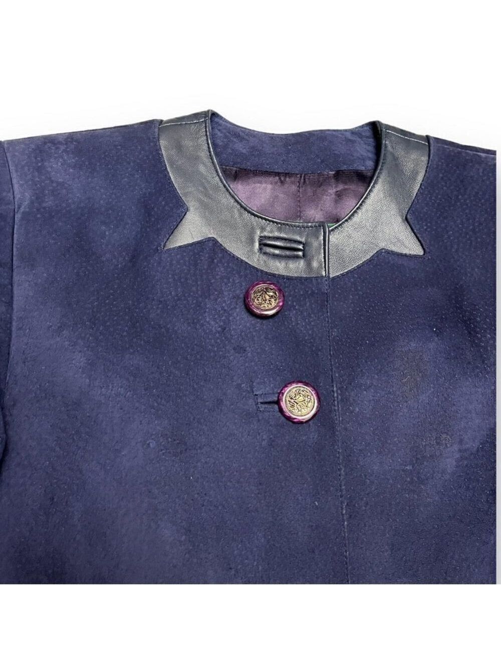 Vintage 90s Genuine LEATHER Suede DANIER Luxury Designer Blue Jacket - Womens XS - Picture 3 of 4
